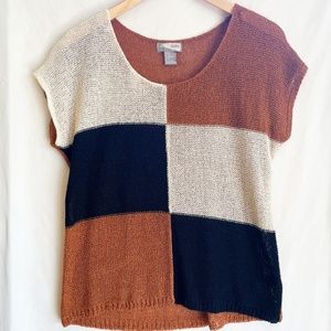Lightweight Knit Short Sleeve Color Block Tank